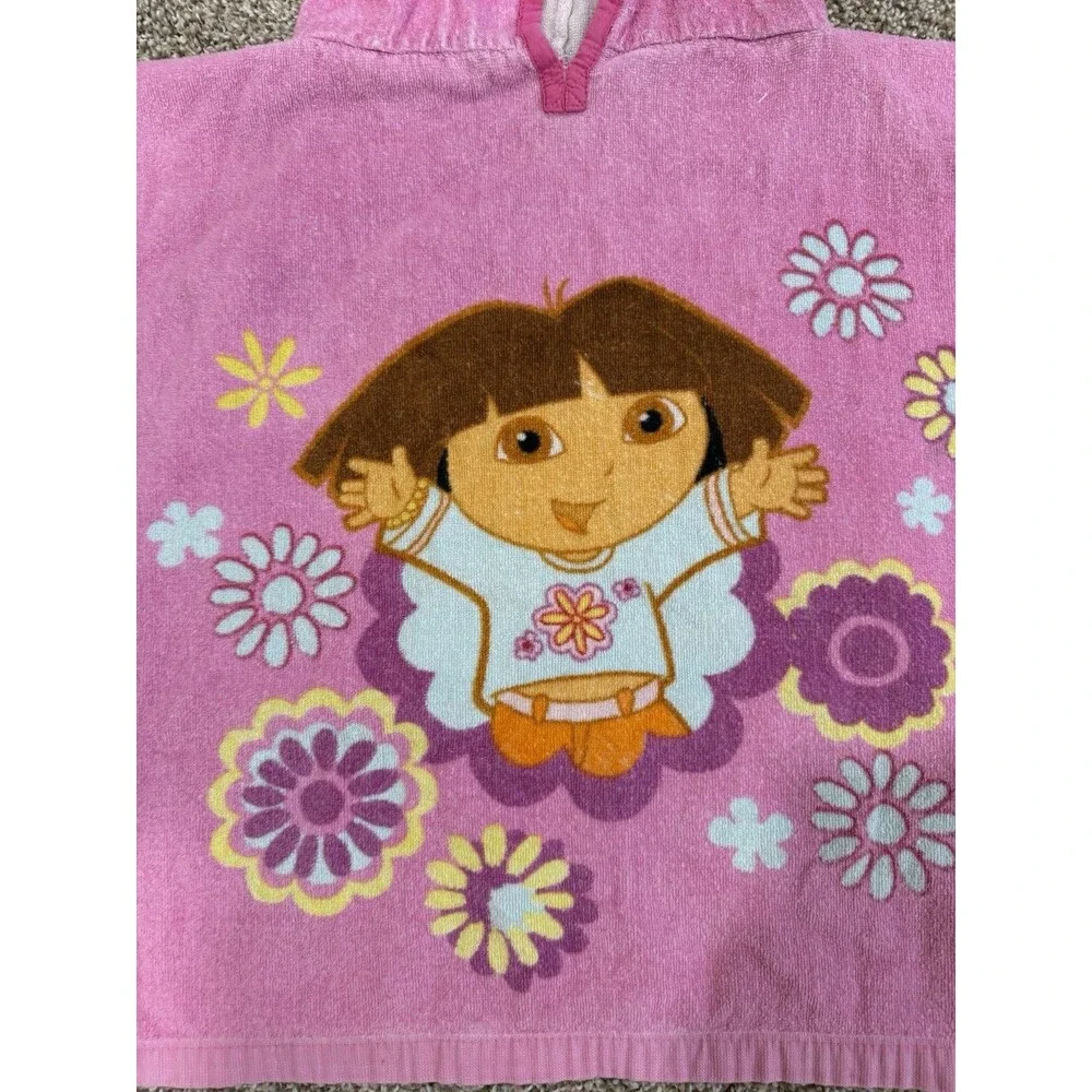 Vintage Y2K Dora The Explorer Boots Towel Poncho Hooded Beach Towel Pink